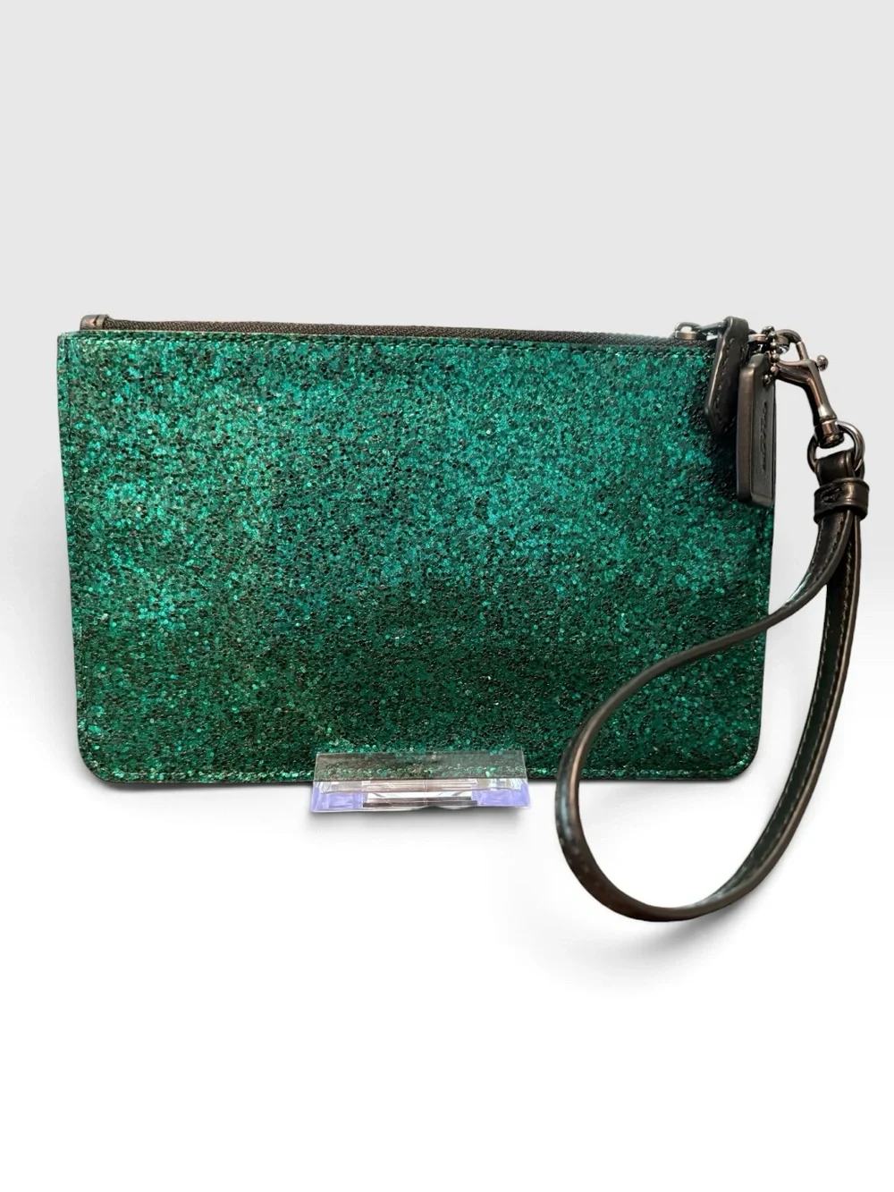 Coach 77964B Emerald Green Glitter Wristlet NWOT Dust Bag